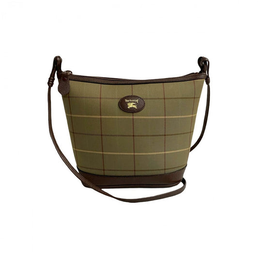 BURBERRY Shoulder Bag Leather, Canvas khaki Shadow Horse logo Nova Check Women Used Authentic