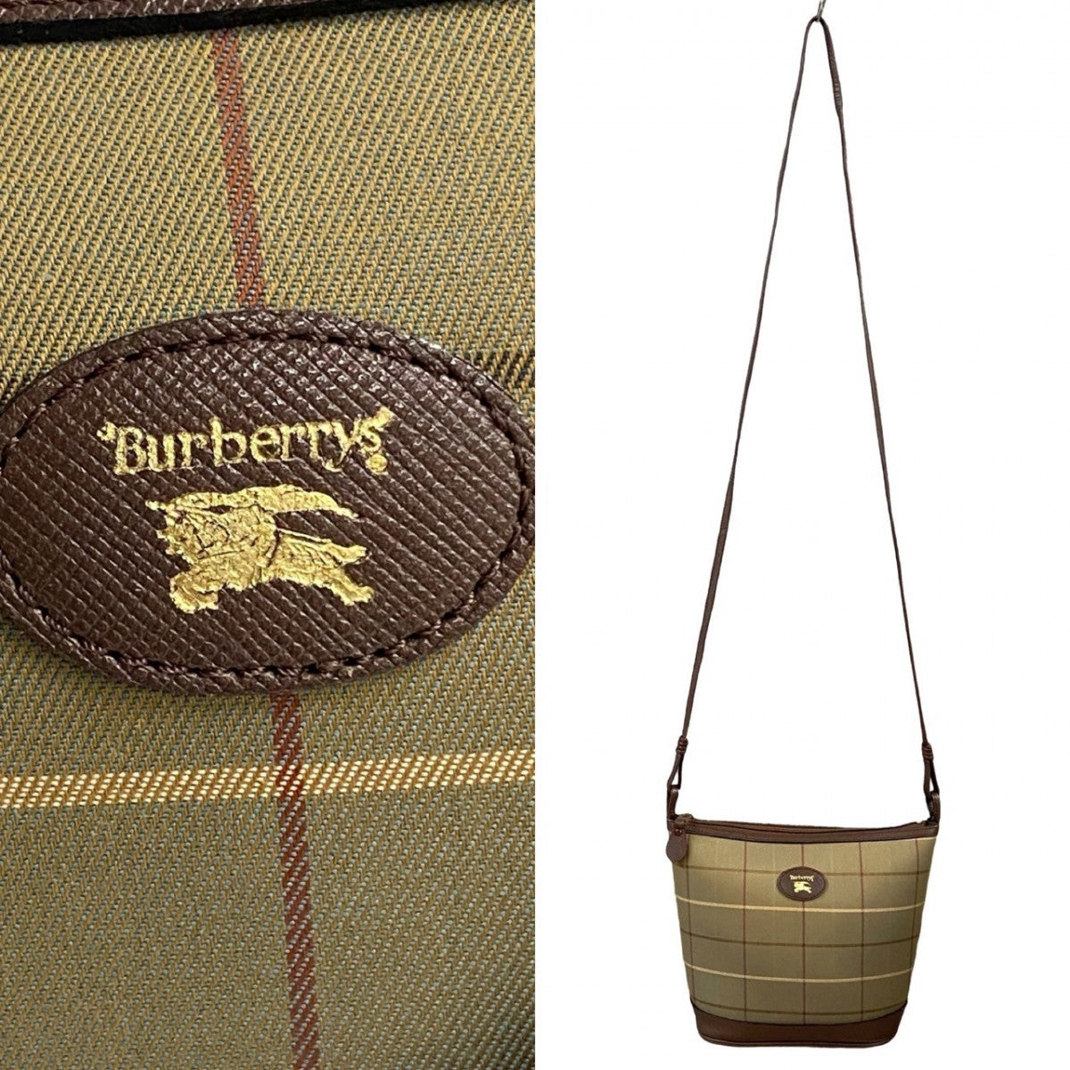 BURBERRY Shoulder Bag Leather, Canvas khaki Shadow Horse logo Nova Check Women Used Authentic