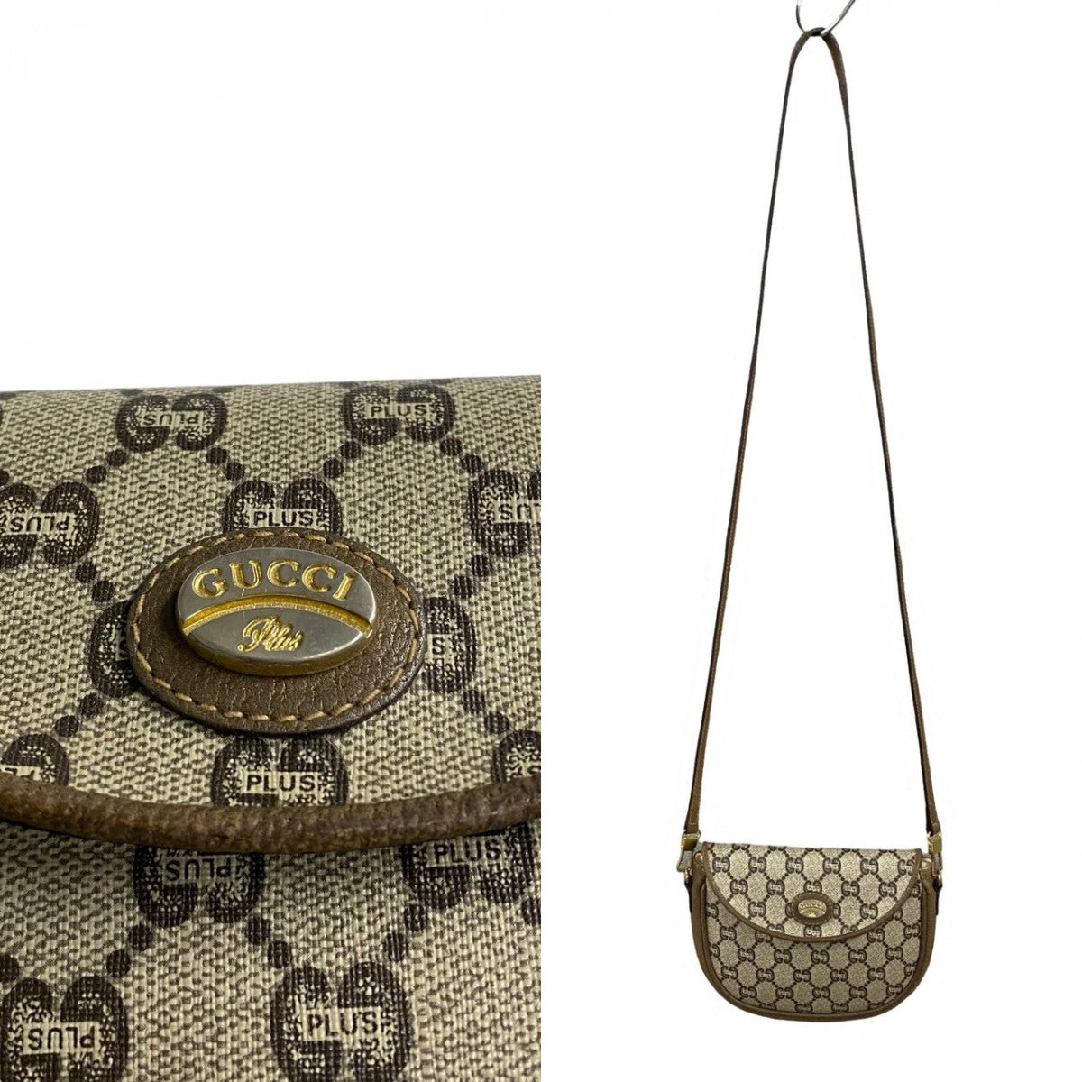 GUCCI Shoulder Bag Leather, PVC Brown Gucci Plus logo Women Used Authentic