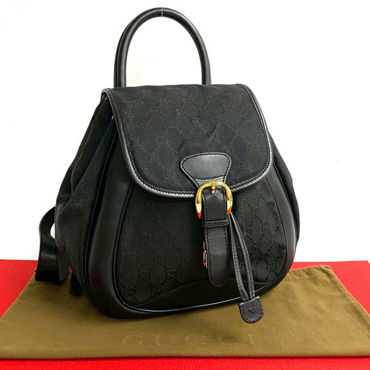 GUCCI Backpack Canvas, Leather black GG logo Pattern Old Gucci Women Used Authentic