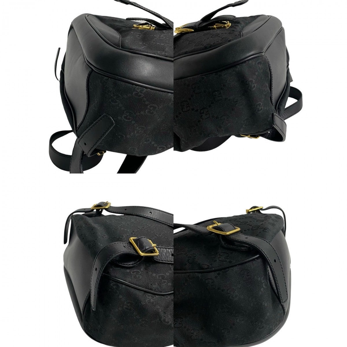 GUCCI Backpack Canvas, Leather black GG logo Pattern Old Gucci Women Used Authentic