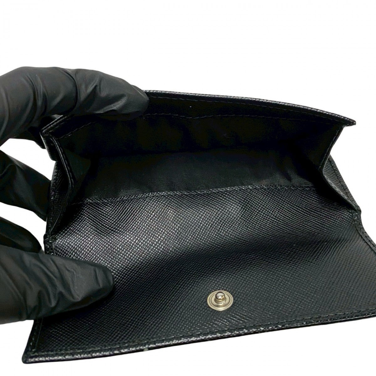 PRADA Bifold Wallet leather black Triangle Logo Plate Metal Women(Unisex) Used Authentic