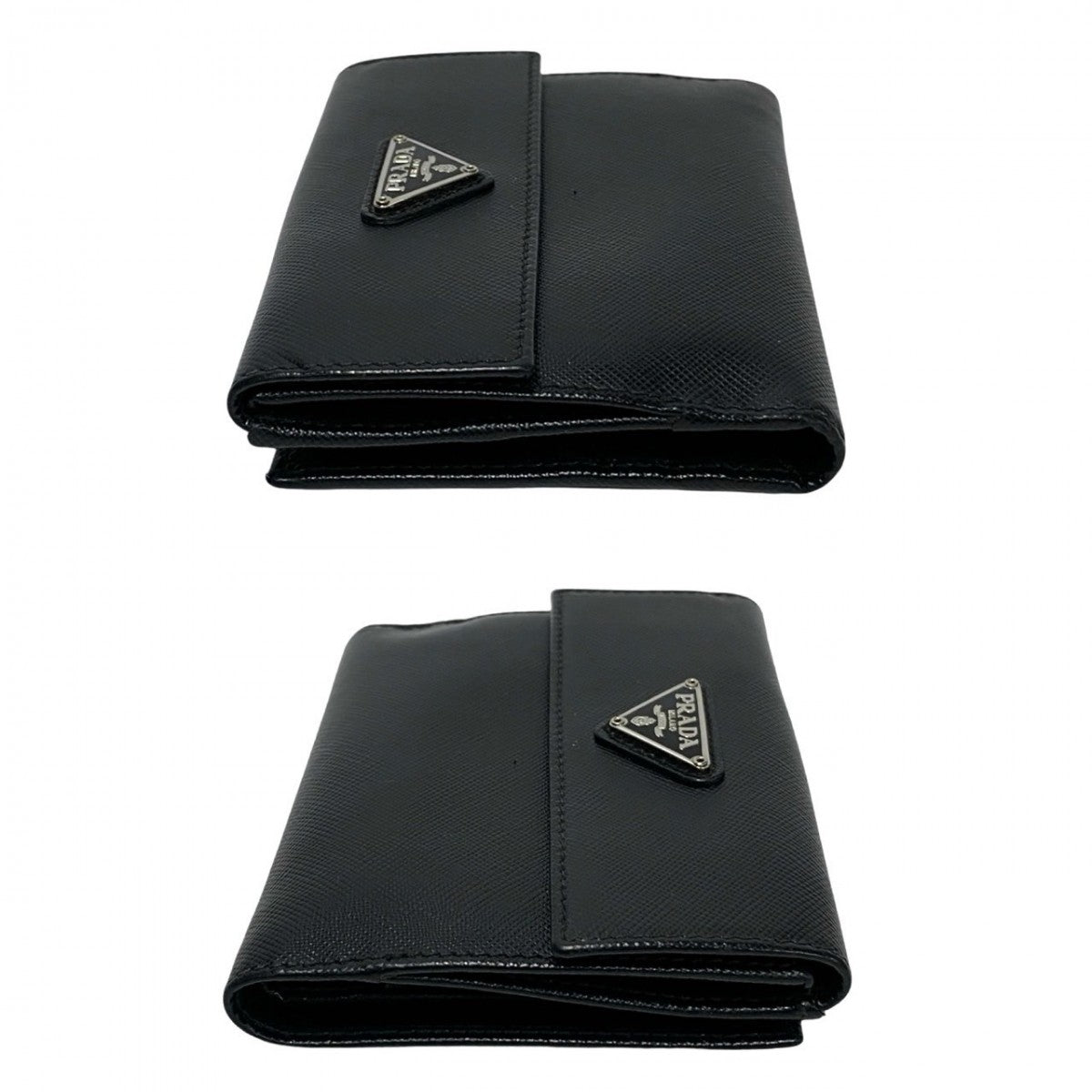 PRADA Bifold Wallet leather black Triangle Logo Plate Metal Women(Unisex) Used Authentic