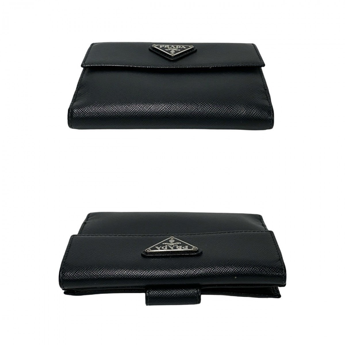 PRADA Bifold Wallet leather black Triangle Logo Plate Metal Women(Unisex) Used Authentic