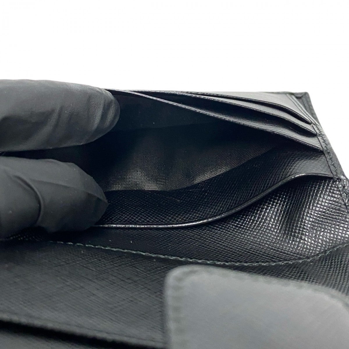 PRADA Bifold Wallet leather black Triangle Logo Plate Metal Women(Unisex) Used Authentic