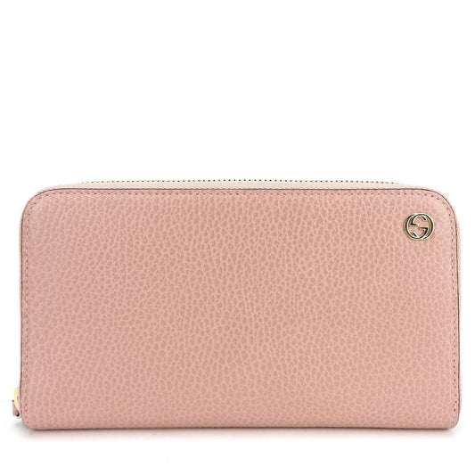 GUCCI Long Wallet Purse 449347 leather pink Interlocking Women Used Authentic