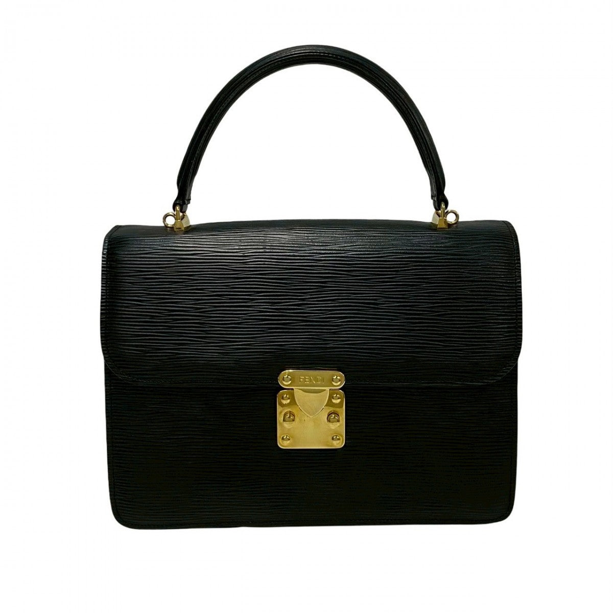 FENDI Shoulder Bag Epi Leather black FF logo Metal Women Used Authentic