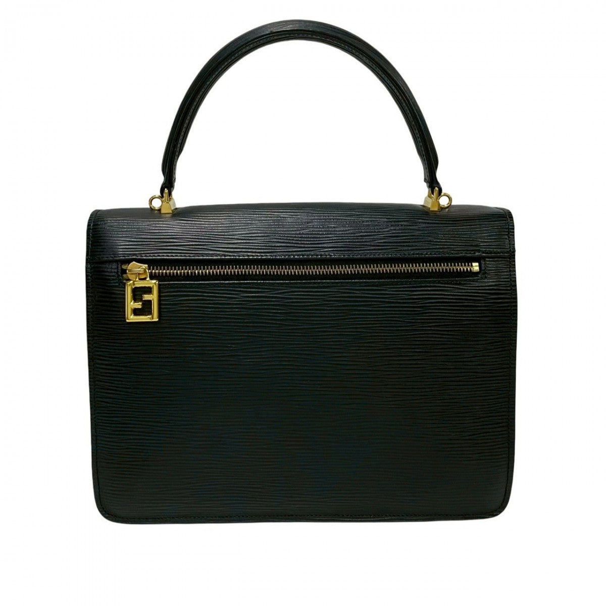 FENDI Shoulder Bag Epi Leather black FF logo Metal Women Used Authentic