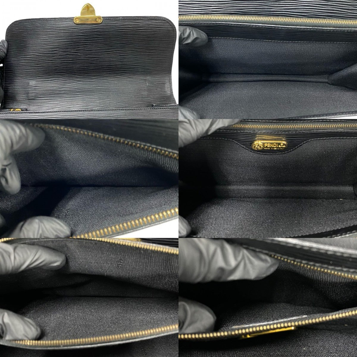 FENDI Shoulder Bag Epi Leather black FF logo Metal Women Used Authentic