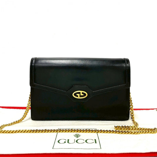 GUCCI Shoulder Bag Calfskin, Leather black GG logo Metal Women Used Authentic