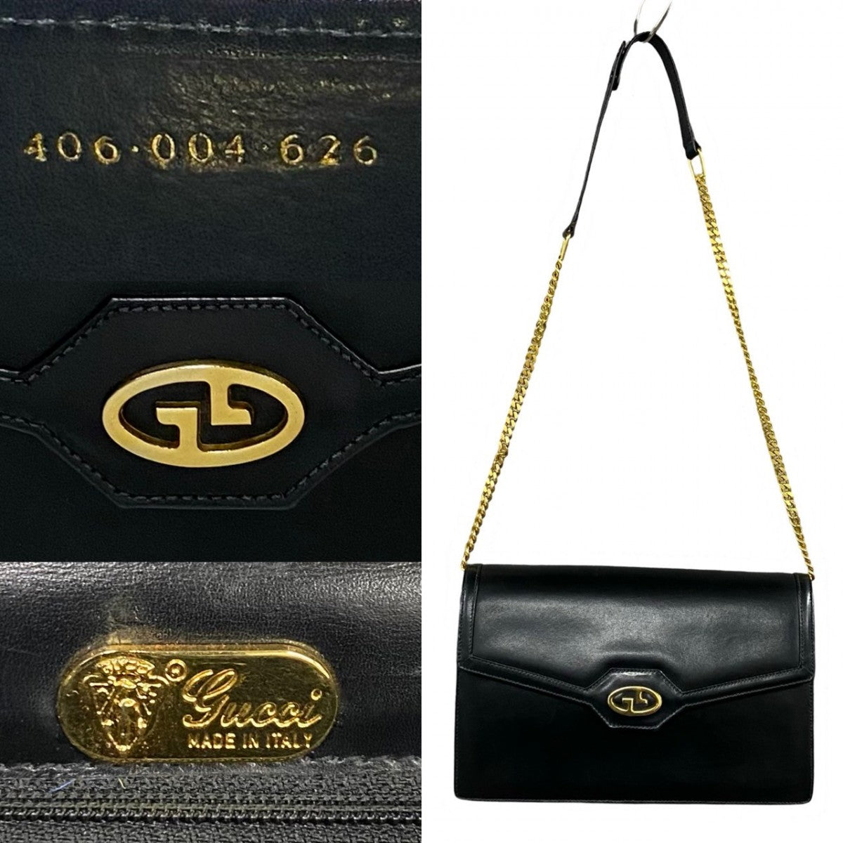 GUCCI Shoulder Bag Calfskin, Leather black GG logo Metal Women Used Authentic