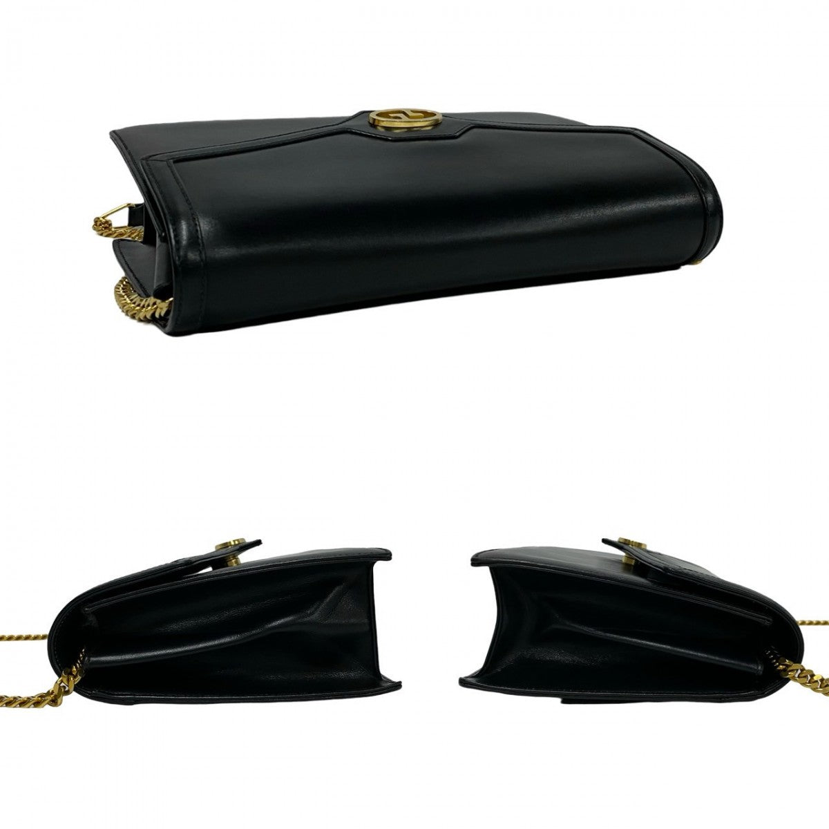 GUCCI Shoulder Bag Calfskin, Leather black GG logo Metal Women Used Authentic