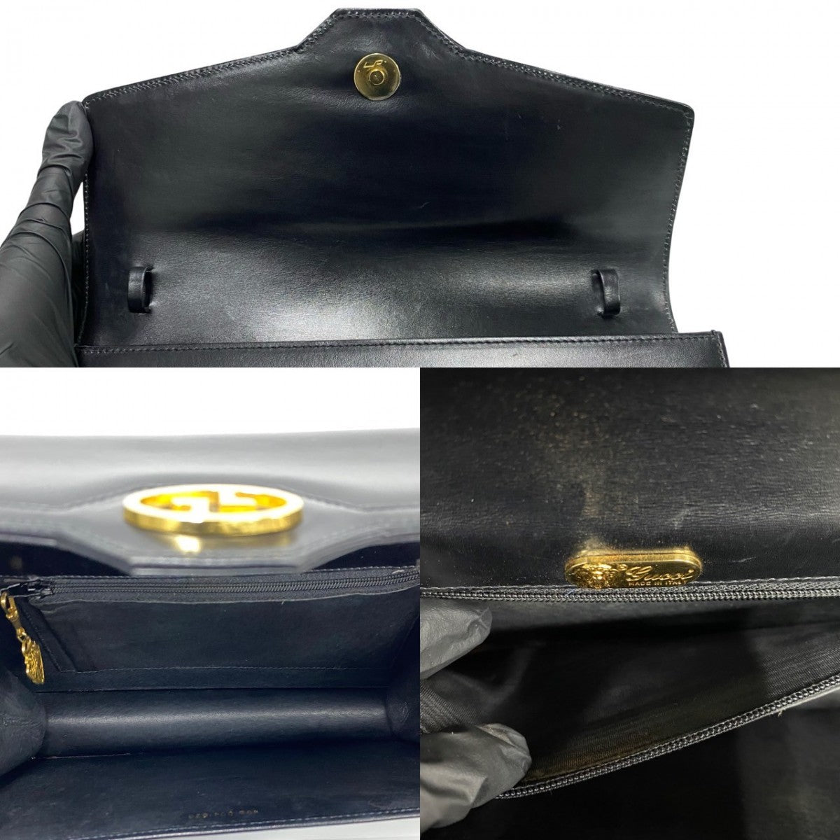 GUCCI Shoulder Bag Calfskin, Leather black GG logo Metal Women Used Authentic