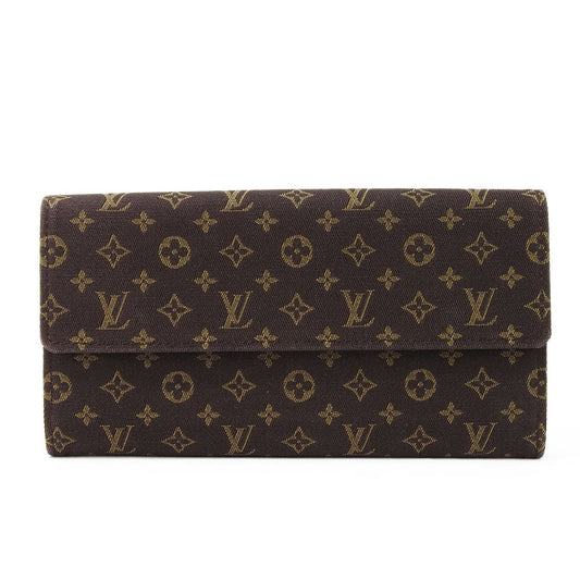 LOUIS VUITTON Long Wallet Purse M95234 Monogram mini run Brown Portefeuille Sara Women Used Authentic