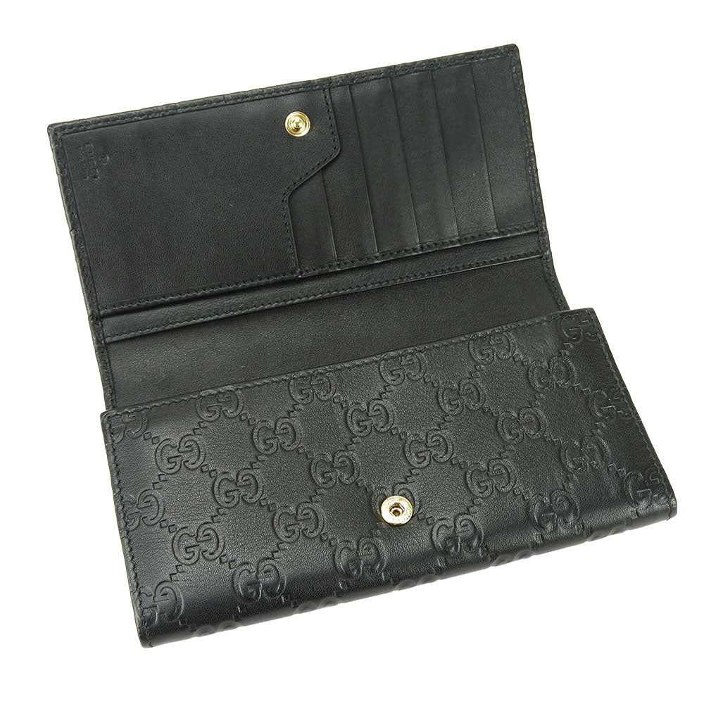 GUCCI Long Wallet Purse 244946 Sima leather black Guccisima Women Used Authentic