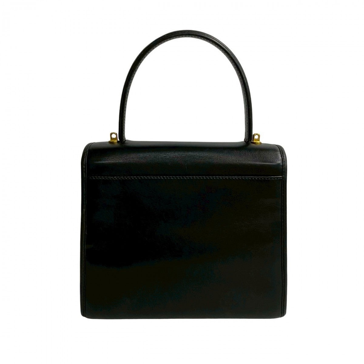 CELINE Handbag leather black Celine logo ring Metal Women Used Authentic