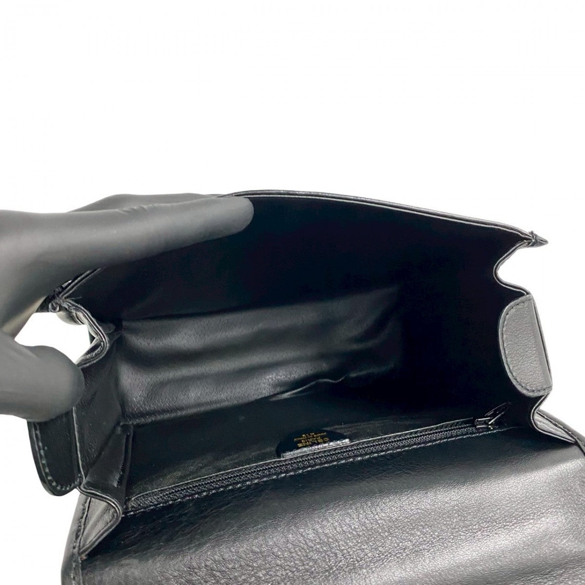 CELINE Handbag leather black Celine logo ring Metal Women Used Authentic