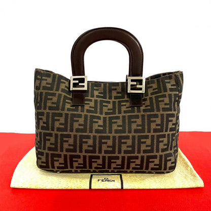 FENDI Handbag Canvas, Leather Brown Zucca FF Pattern Women Used Authentic