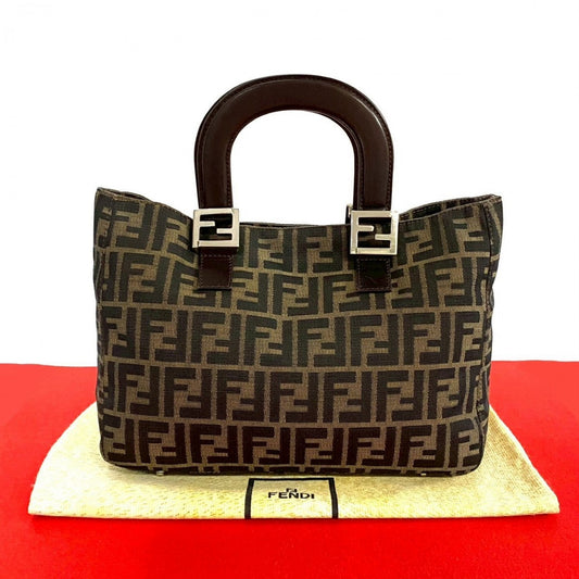 FENDI Handbag Canvas, Leather Brown Zucca FF Pattern Women Used Authentic