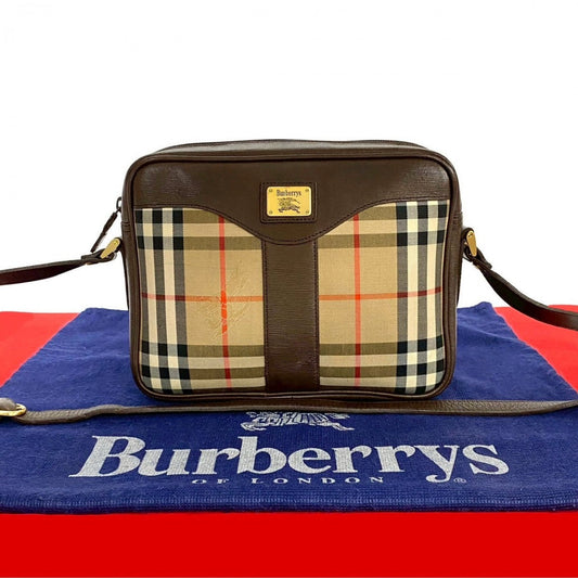 BURBERRY Shoulder Bag Canvas, Leather Brown Nova Check Shadow Horse logo Metal Women Used Authentic