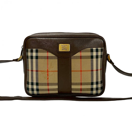 BURBERRY Shoulder Bag Canvas, Leather Brown Nova Check Shadow Horse logo Metal Women Used Authentic
