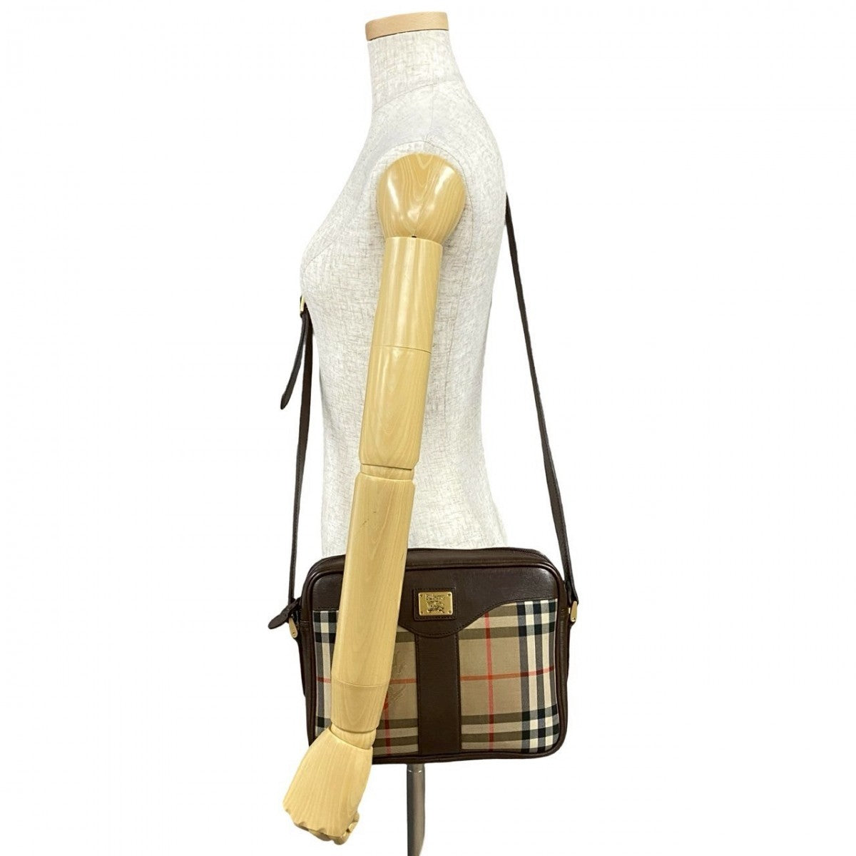 BURBERRY Shoulder Bag Canvas, Leather Brown Nova Check Shadow Horse logo Metal Women Used Authentic