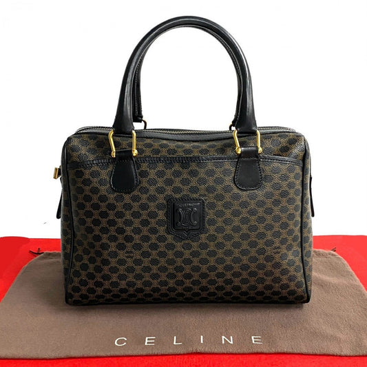 CELINE Handbag Leather, PVC black Macadam Blason Triomphe Pattern Women Used Authentic