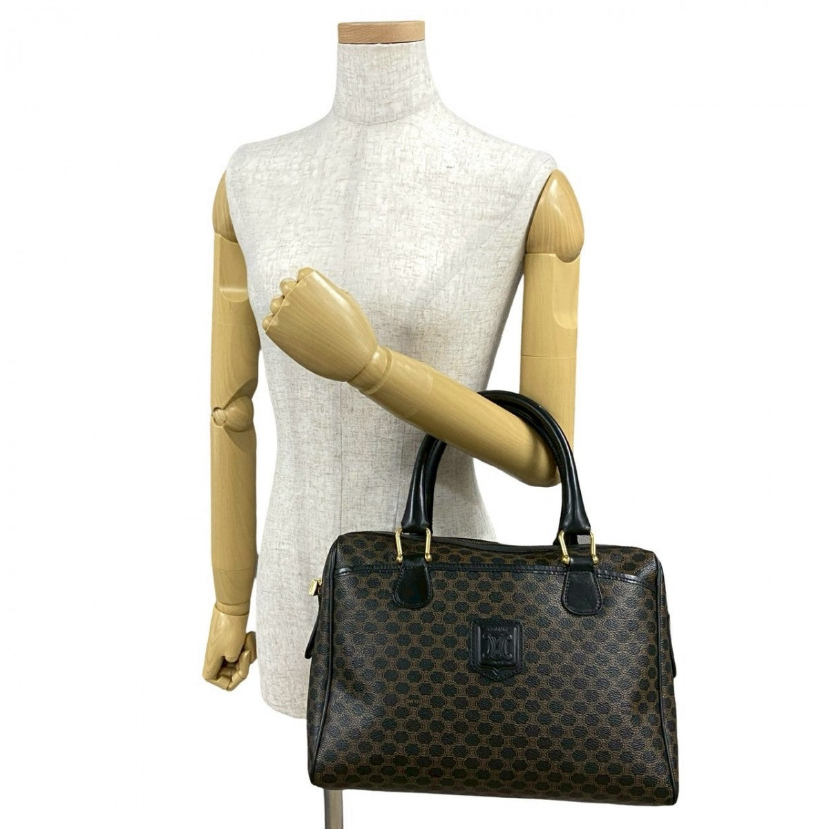 CELINE Handbag Leather, PVC black Macadam Blason Triomphe Pattern Women Used Authentic