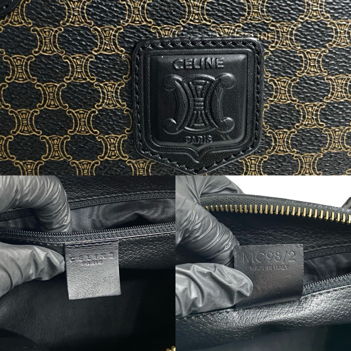 CELINE Handbag Leather, PVC black Macadam Blason Triomphe Pattern Women Used Authentic