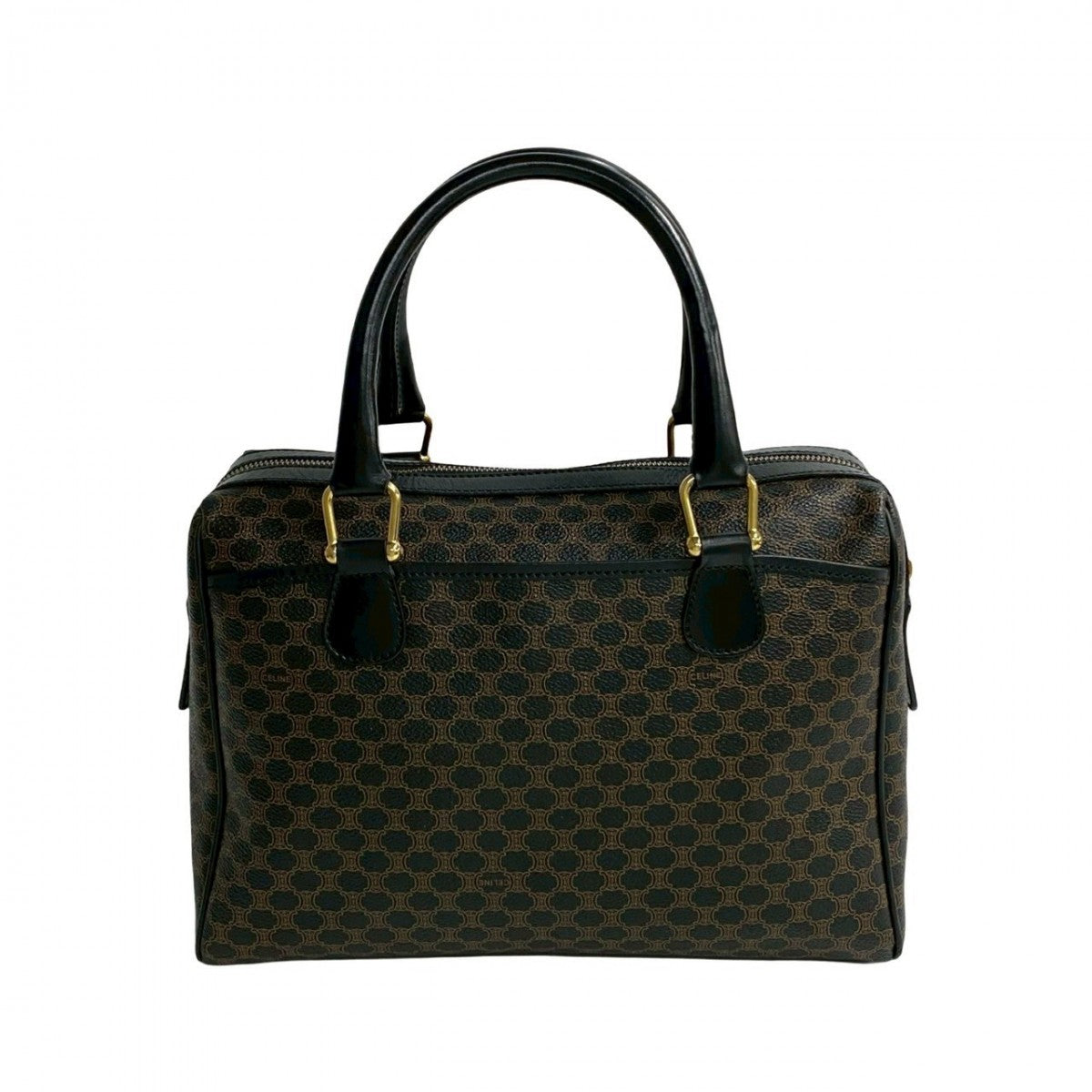 CELINE Handbag Leather, PVC black Macadam Blason Triomphe Pattern Women Used Authentic