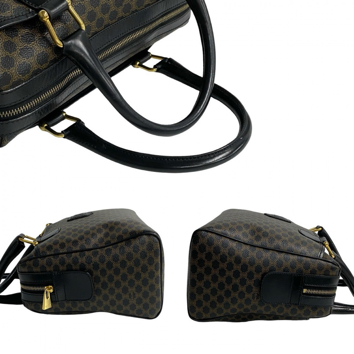 CELINE Handbag Leather, PVC black Macadam Blason Triomphe Pattern Women Used Authentic