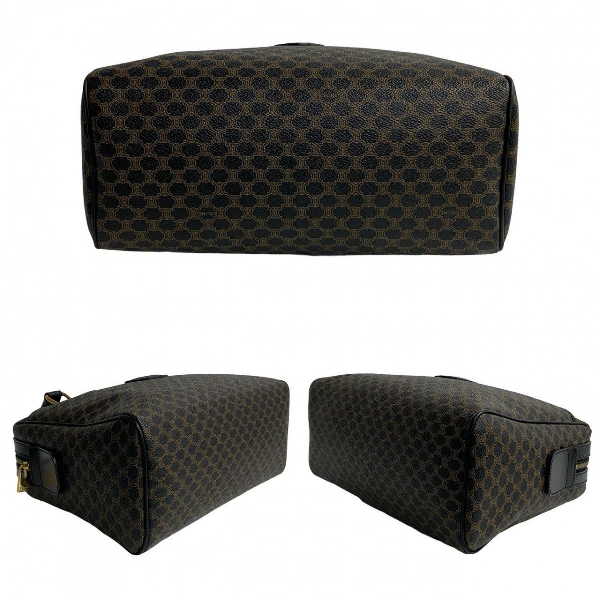 CELINE Handbag Leather, PVC black Macadam Blason Triomphe Pattern Women Used Authentic