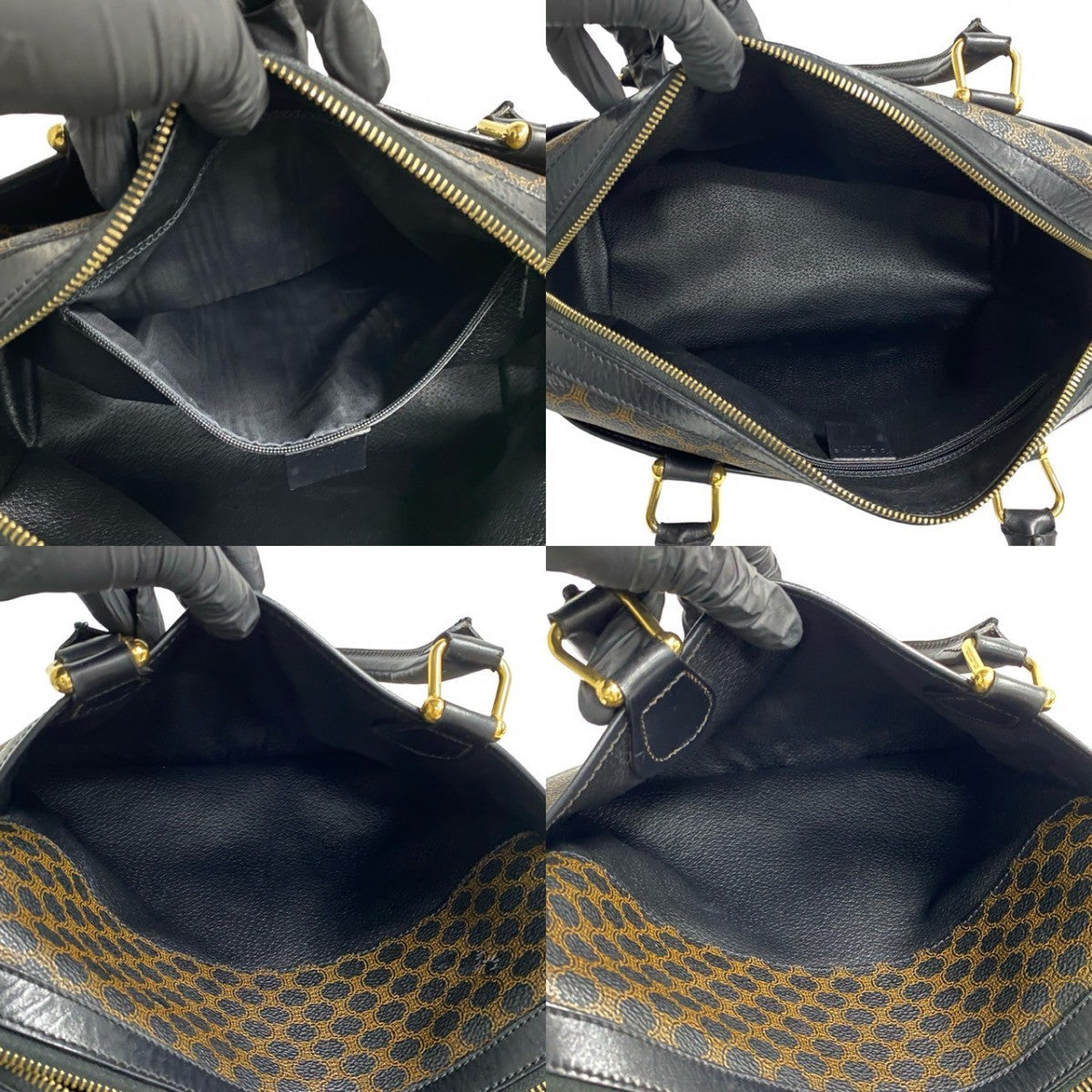 CELINE Handbag Leather, PVC black Macadam Blason Triomphe Pattern Women Used Authentic