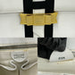 CELINE Handbag leather white logo ribbon Metal Women Used Authentic