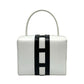 CELINE Handbag leather white logo ribbon Metal Women Used Authentic