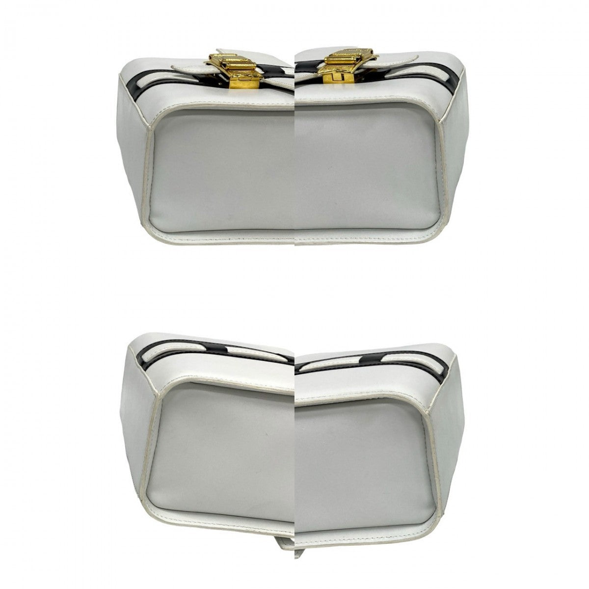 CELINE Handbag leather white logo ribbon Metal Women Used Authentic