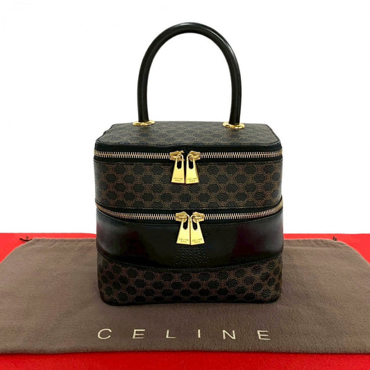 CELINE Handbag Leather, PVC black Macadam Blason Triomphe Pattern Women Used Authentic