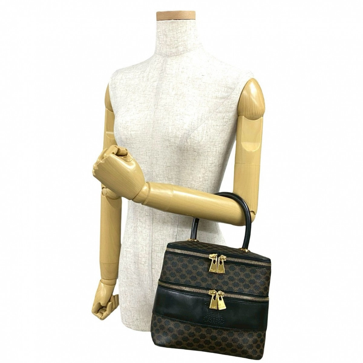 CELINE Handbag Leather, PVC black Macadam Blason Triomphe Pattern Women Used Authentic