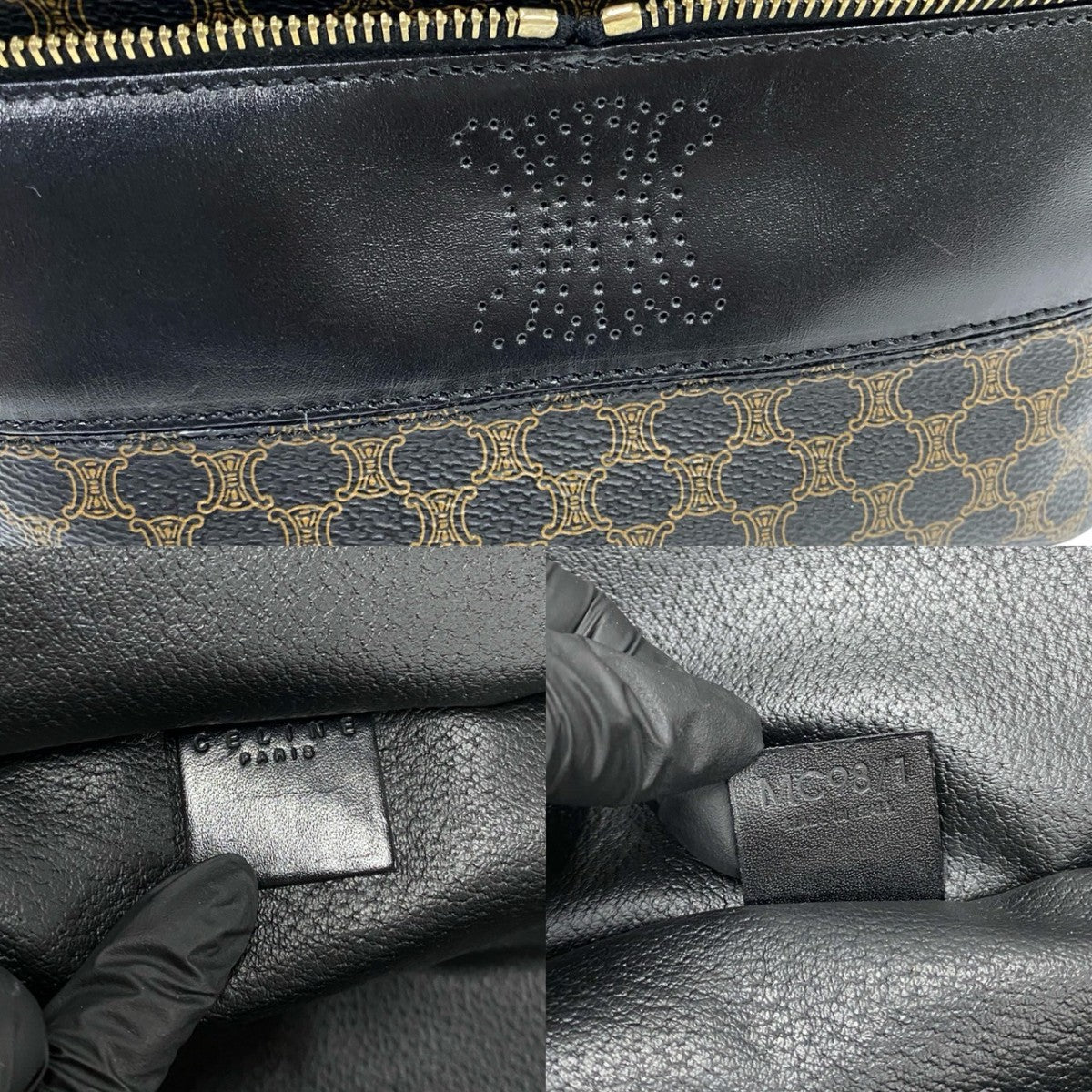 CELINE Handbag Leather, PVC black Macadam Blason Triomphe Pattern Women Used Authentic