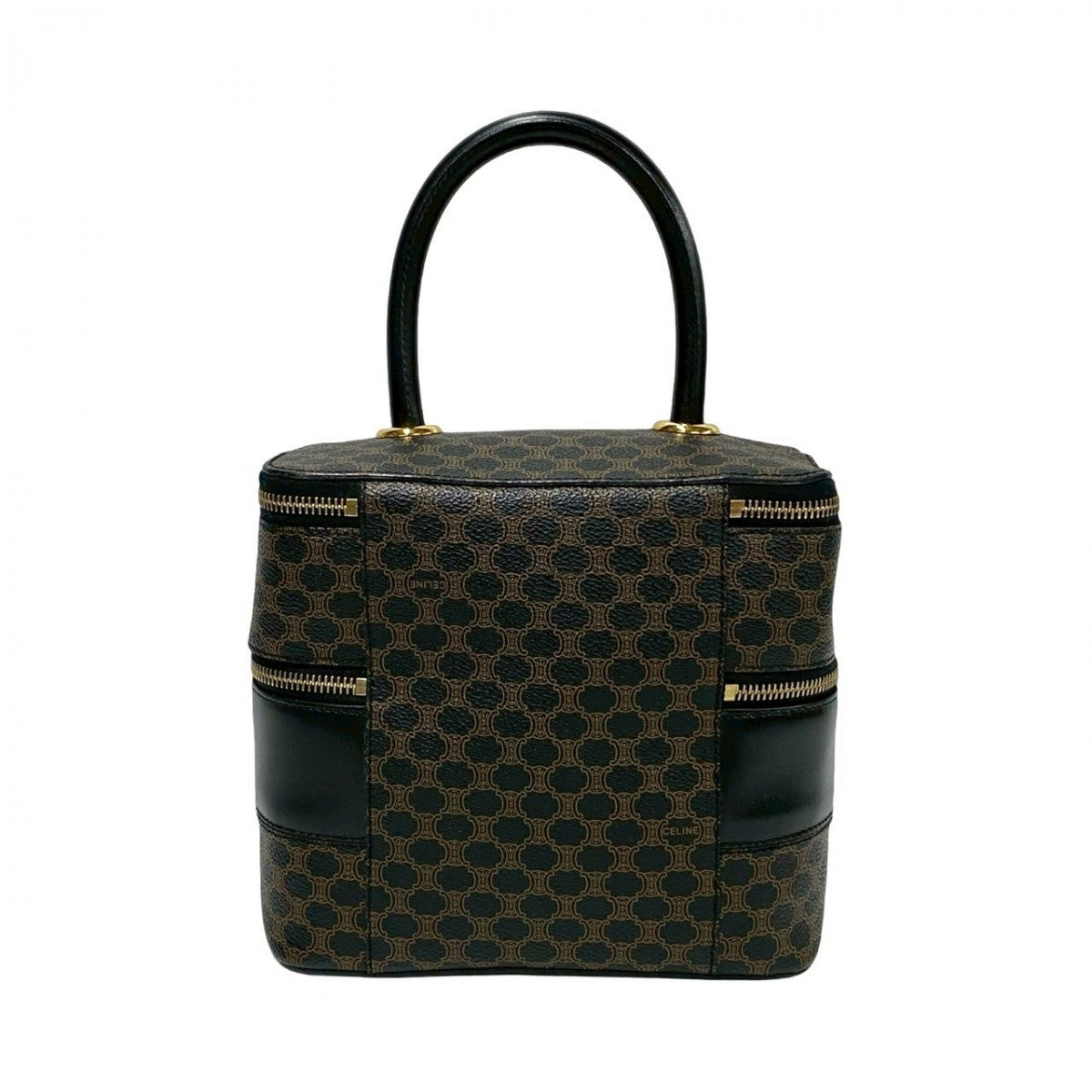 CELINE Handbag Leather, PVC black Macadam Blason Triomphe Pattern Women Used Authentic