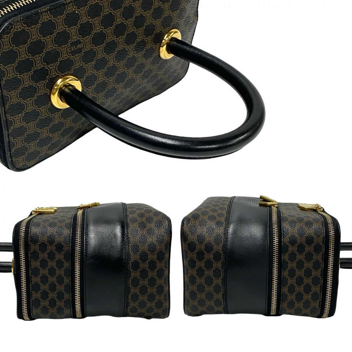 CELINE Handbag Leather, PVC black Macadam Blason Triomphe Pattern Women Used Authentic