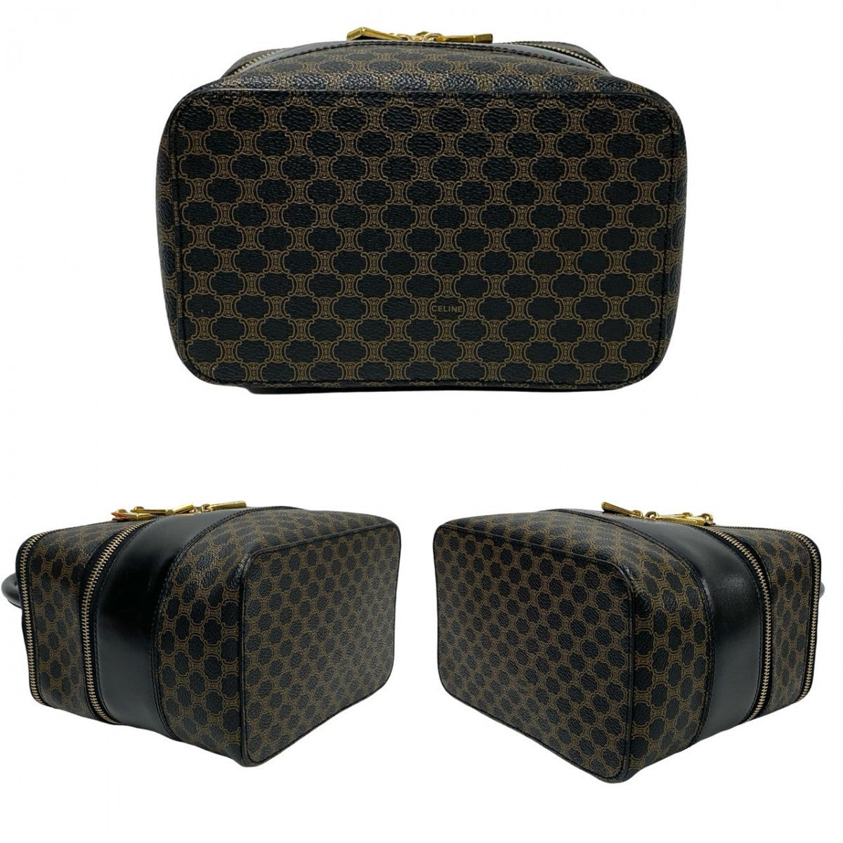CELINE Handbag Leather, PVC black Macadam Blason Triomphe Pattern Women Used Authentic