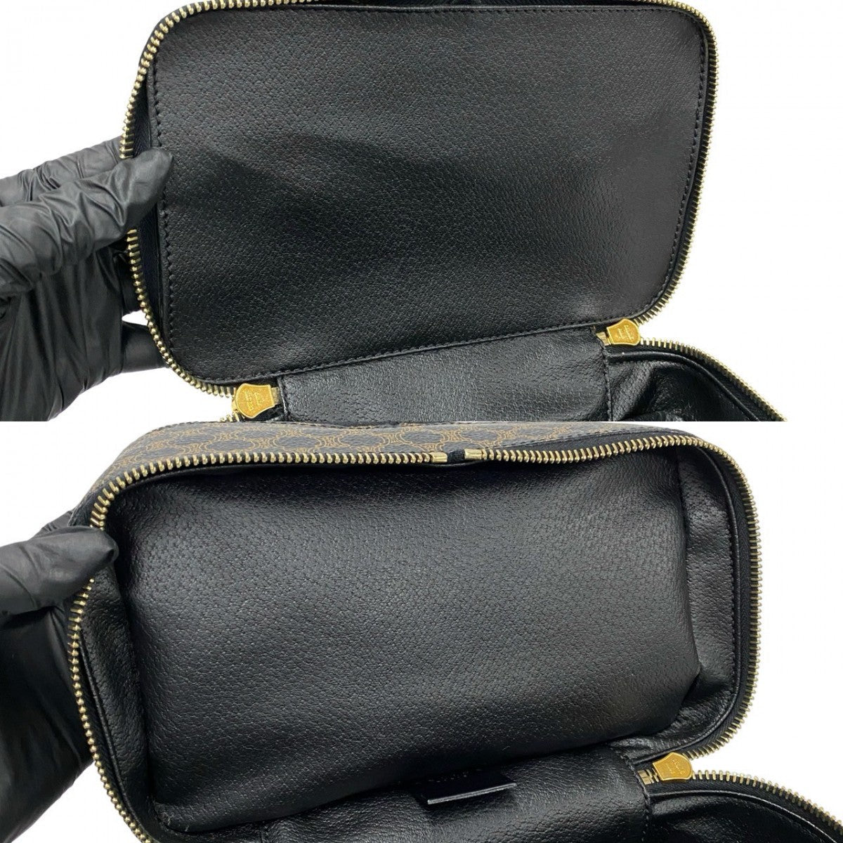 CELINE Handbag Leather, PVC black Macadam Blason Triomphe Pattern Women Used Authentic