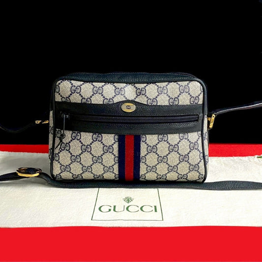 GUCCI Shoulder Bag leather Navy Sherry line