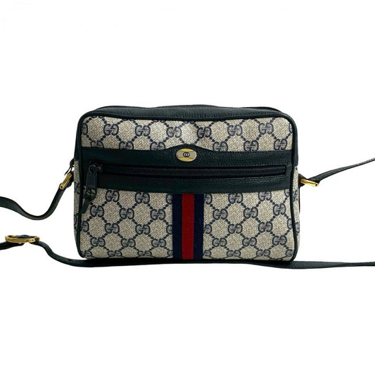 GUCCI Shoulder Bag leather Navy Sherry line
