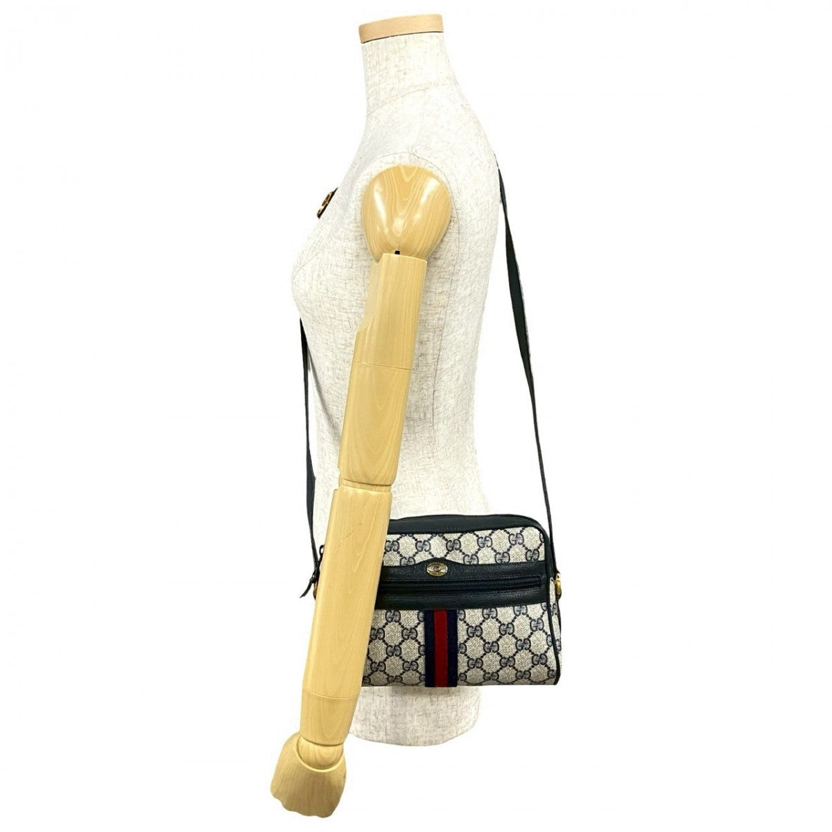 GUCCI Shoulder Bag leather Navy Sherry line