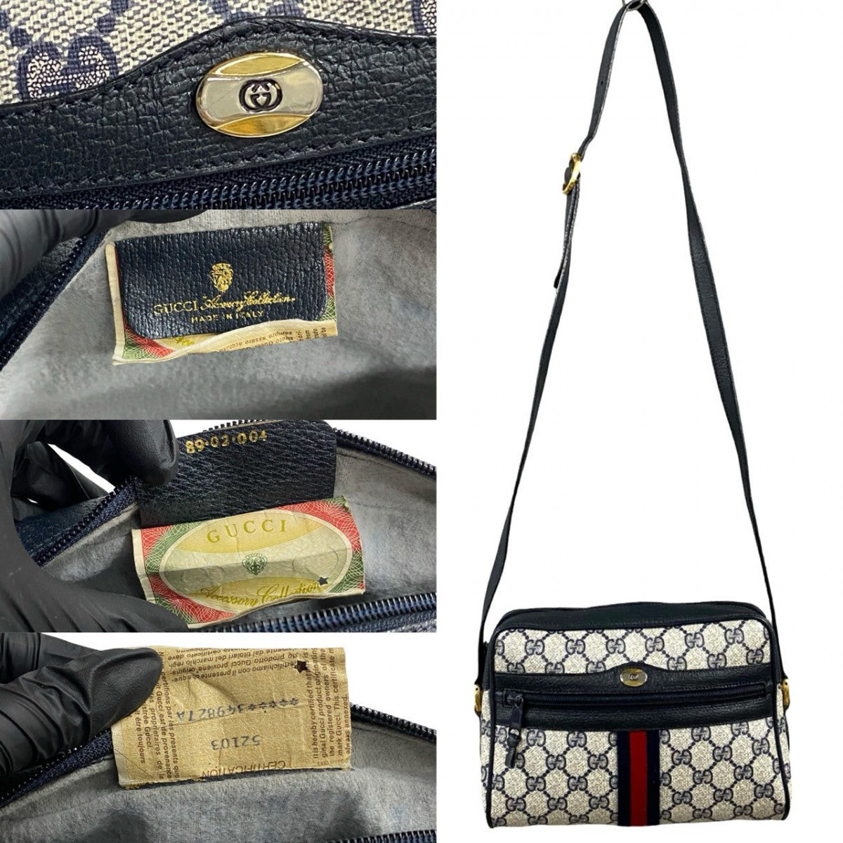 GUCCI Shoulder Bag leather Navy Sherry line