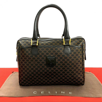 CELINE Handbag Leather, PVC black Macadam Blason Triomphe Pattern Women Used Authentic