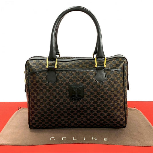 CELINE Handbag Leather, PVC black Macadam Blason Triomphe Pattern Women Used Authentic