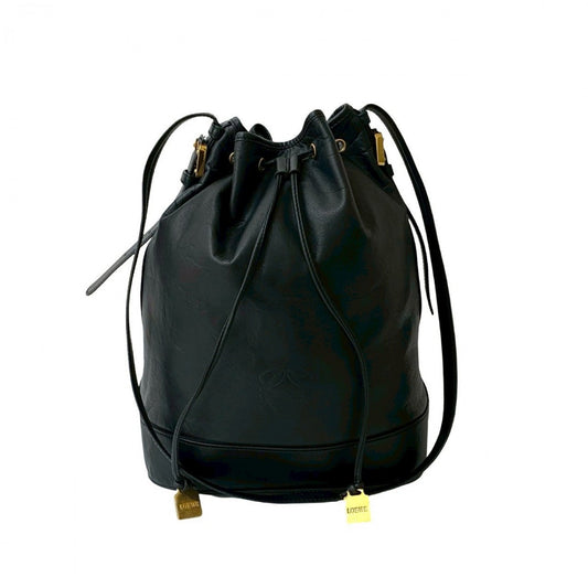 LOEWE Shoulder Bag leather black Anagram logo Metal Women Used Authentic